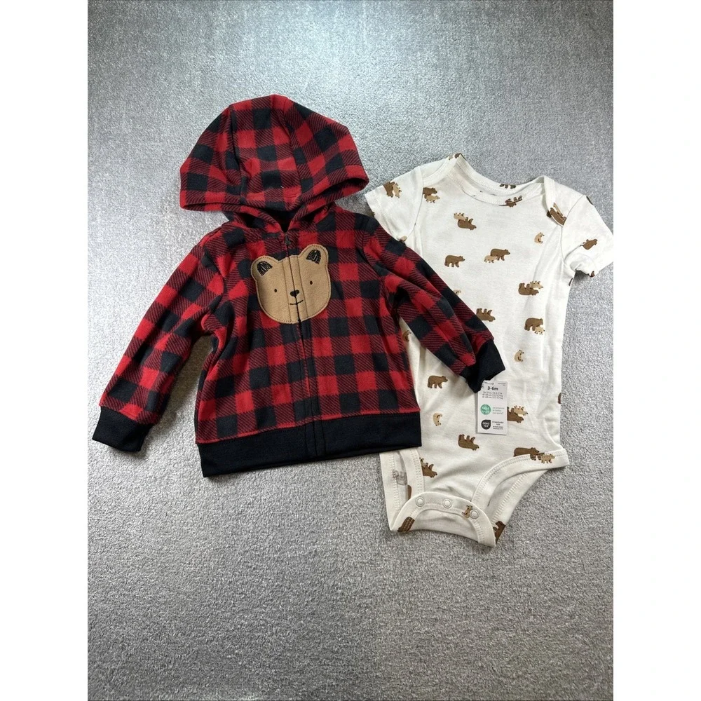 Carter's Fleece Bear Hoodie Jacket 3-6 Month‎ & Bodysuit - New Baby Infant